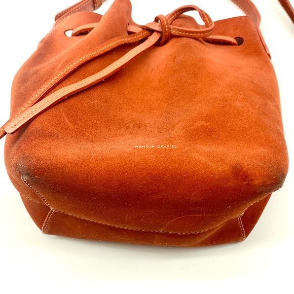 MANSUR GAVRIEL RED BRICK ORANGE SUEDE BUCKET CROSSBODY SMALL BAG STRING TIE - Picture 6 of 7